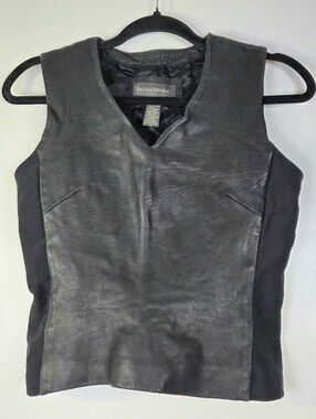 VINTAGE BANANA REPUBLIC LEATHER WOOL BLEND VEST.
